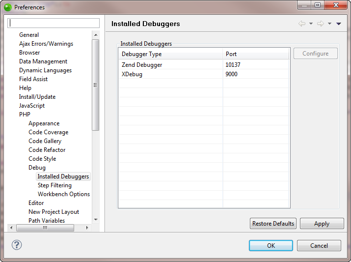 Zend Installed Debuggers