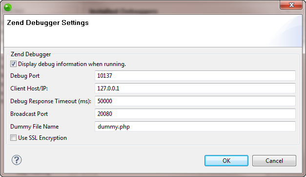 Zend Debugger Settings